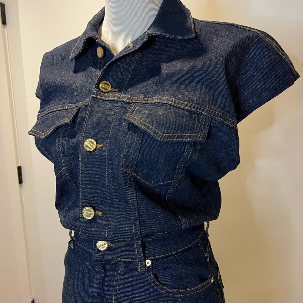 - NWT- GANNI - DENIM MIDI ROSE DRESS Size 2 - Picture 9 of 16